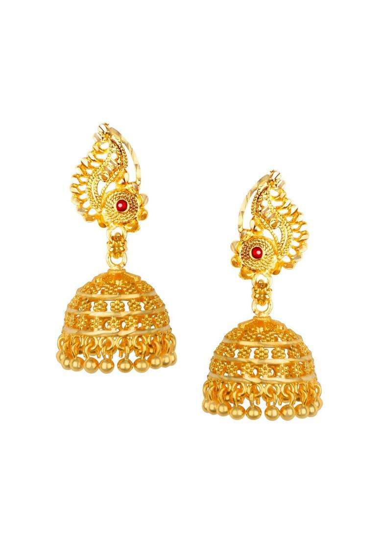 Gold-Plated Temple Dome Shaped Jhumkas Earrings for Women | Traditional Temple Jewellery for Wedding & Festive Wear | Gift for Her - Indya