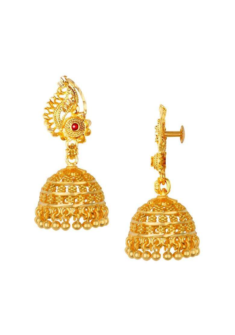 Gold-Plated Temple Dome Shaped Jhumkas Earrings for Women | Traditional Temple Jewellery for Wedding & Festive Wear | Gift for Her - Indya