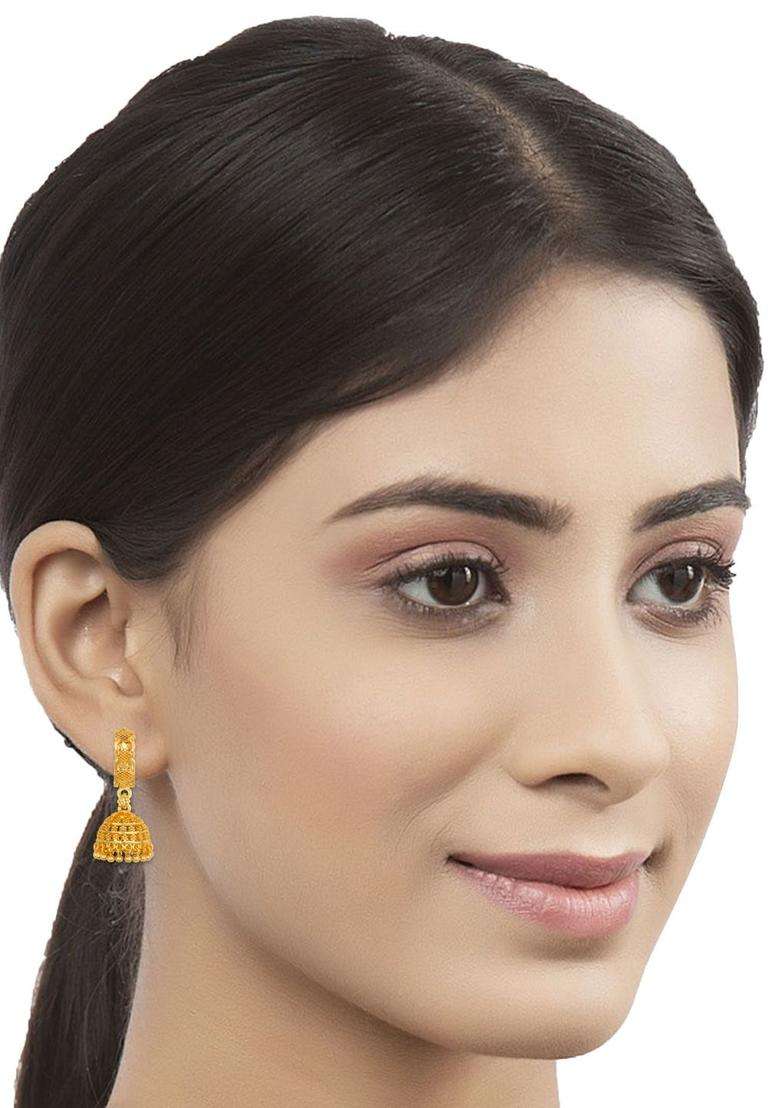 Gold-Plated Temple Domed Shaped Jhumkas Earrings for Women | Traditional Temple Jewellery for Wedding & Festive Wear | Gift for Her - Indya