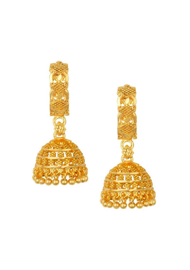 Gold-Plated Temple Domed Shaped Jhumkas Earrings for Women | Traditional Temple Jewellery for Wedding & Festive Wear | Gift for Her - Indya