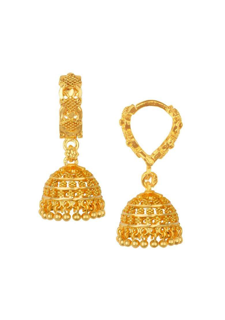 Gold-Plated Temple Domed Shaped Jhumkas Earrings for Women | Traditional Temple Jewellery for Wedding & Festive Wear | Gift for Her - Indya