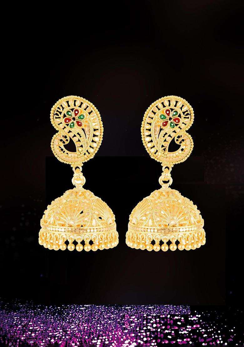 Gold-Plated Temple Contemporary Jhumkas Earrings for Women | Traditional Temple Jewellery for Wedding & Festive Wear | Gift for Her - Indya