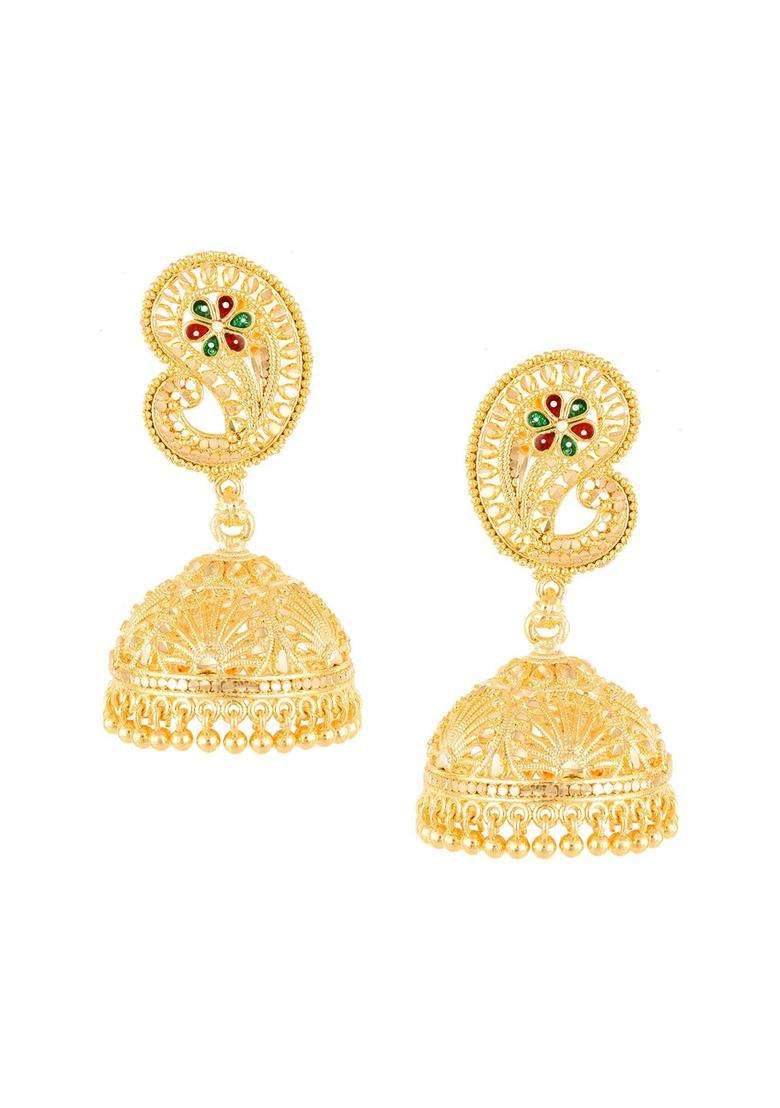 Gold-Plated Temple Contemporary Jhumkas Earrings for Women | Traditional Temple Jewellery for Wedding & Festive Wear | Gift for Her - Indya