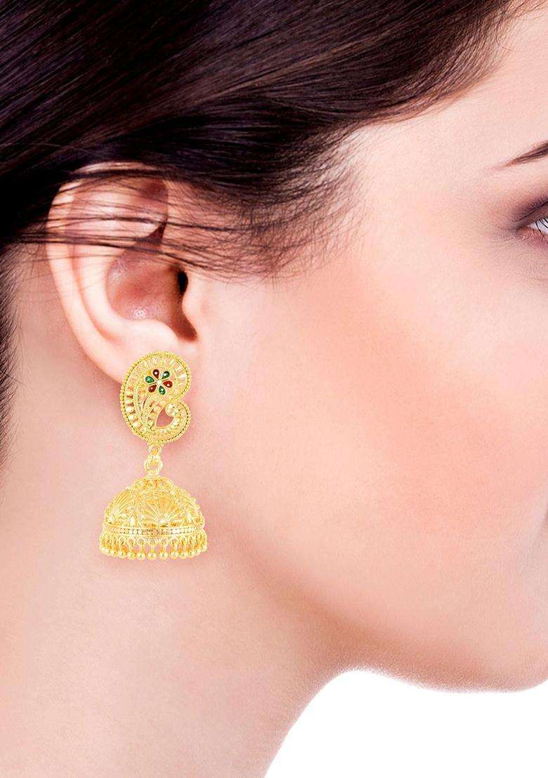Gold-Plated Temple Contemporary Jhumkas Earrings for Women | Traditional Temple Jewellery for Wedding & Festive Wear | Gift for Her - Indya