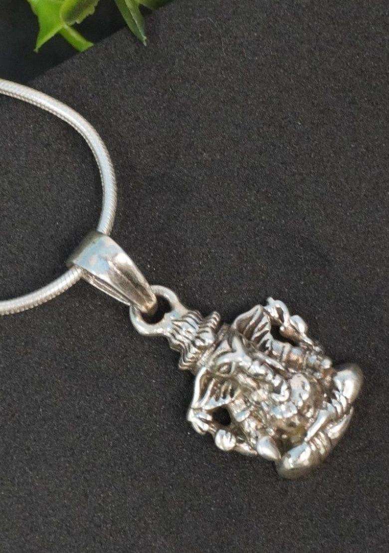 Ganesha Silver Pendent for Men & Women | Traditional Temple Jewellery for Wedding & Festive Wear | Festive Gift - Indya