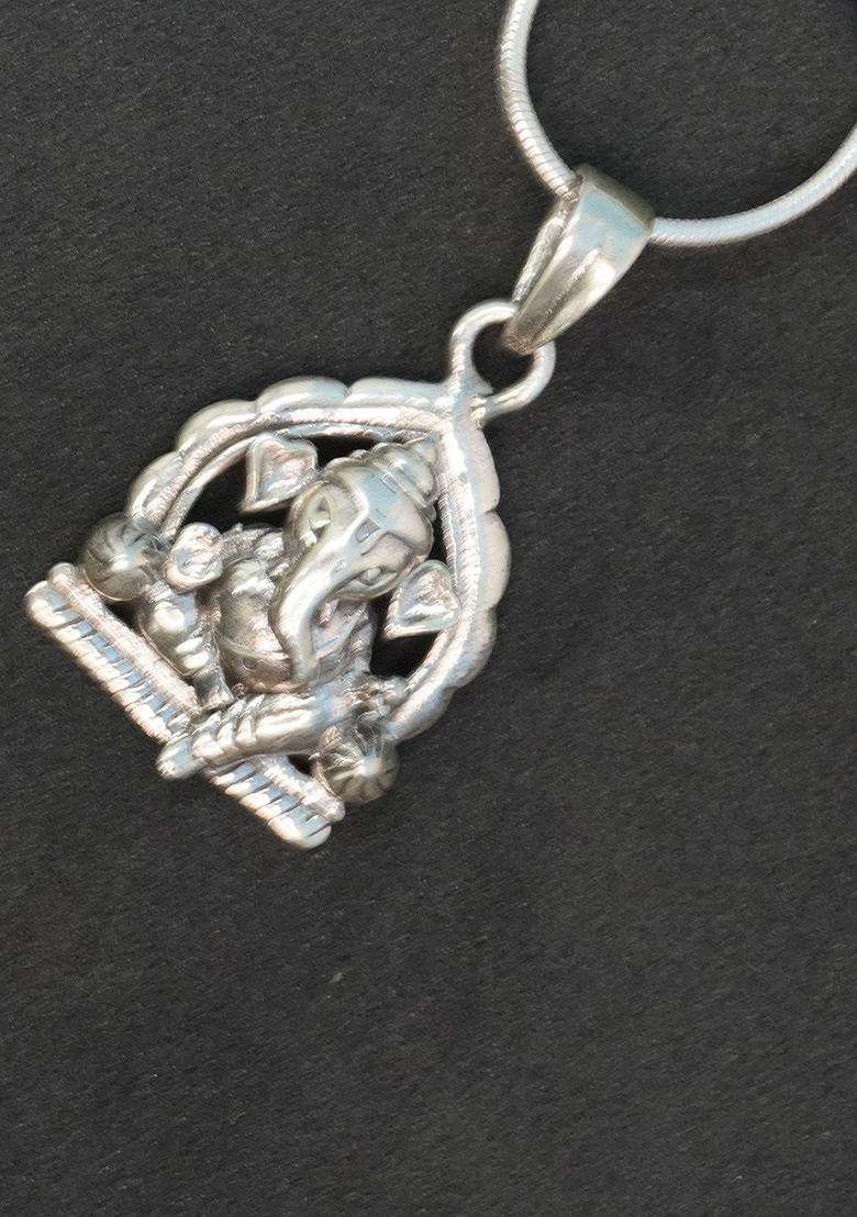 Ganesha Silver Pendent for Men & Women | Traditional Temple Jewellery for Wedding & Festive Wear | Festive Gift - Indya