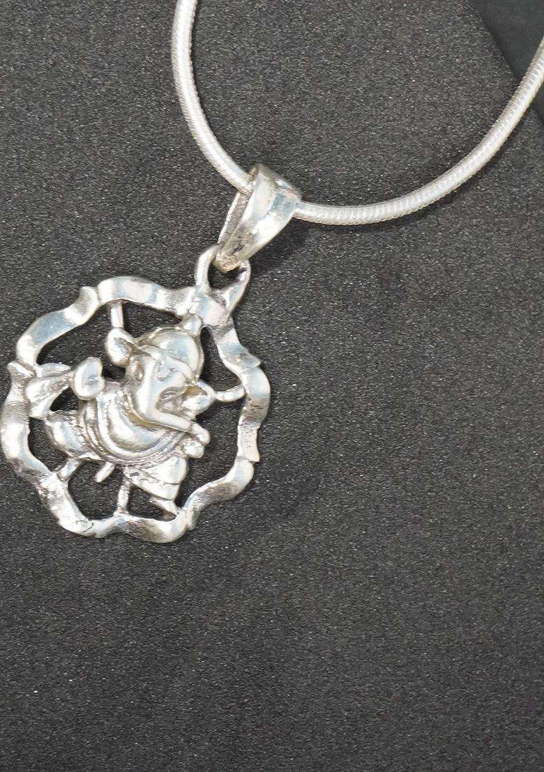 Sacred Silver Ganesha Floral Pendant for Men & Women | Traditional Temple Jewellery for Wedding & Festive Wear | Festive Gift - Indya