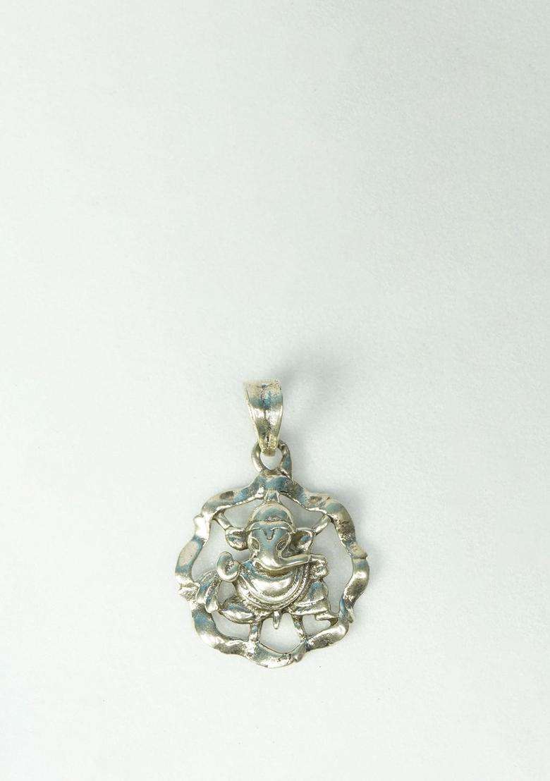 Sacred Silver Ganesha Floral Pendant for Men & Women | Traditional Temple Jewellery for Wedding & Festive Wear | Festive Gift - Indya