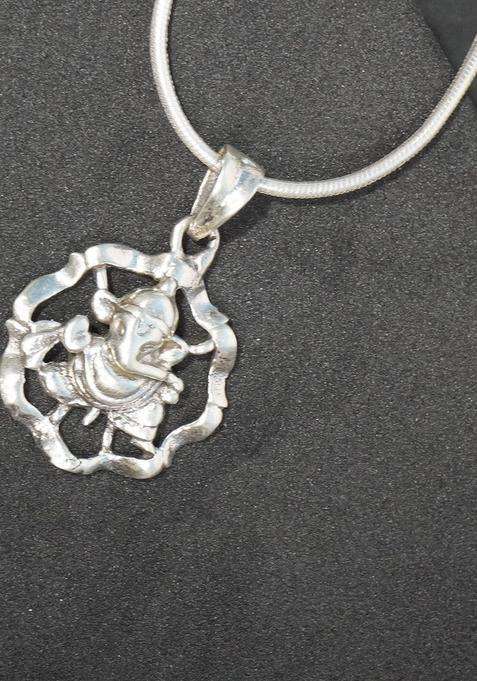 Sacred Silver Ganesha Floral Pendant for Men & Women | Traditional Temple Jewellery for Wedding & Festive Wear | Festive Gift