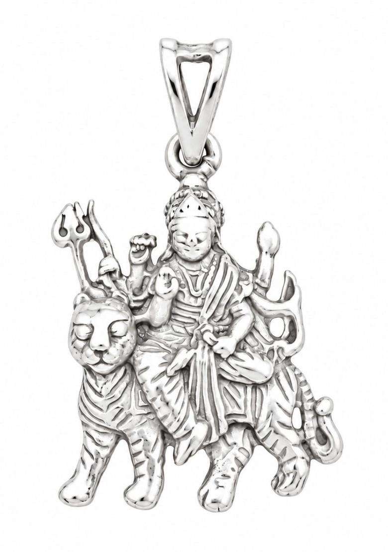 Pure Silver Durga Pendant for Men & Women | Traditional Temple Jewellery for Wedding & Festive Wear | Festive Gift - Indya