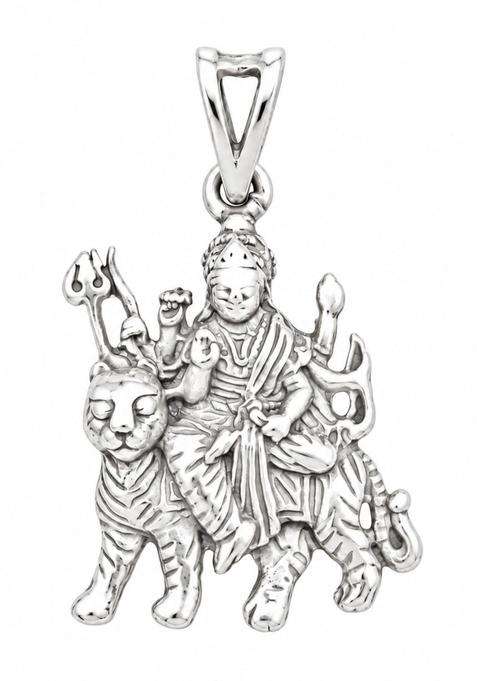 Pure Silver Durga Pendant for Men & Women | Traditional Temple Jewellery for Wedding & Festive Wear | Festive Gift