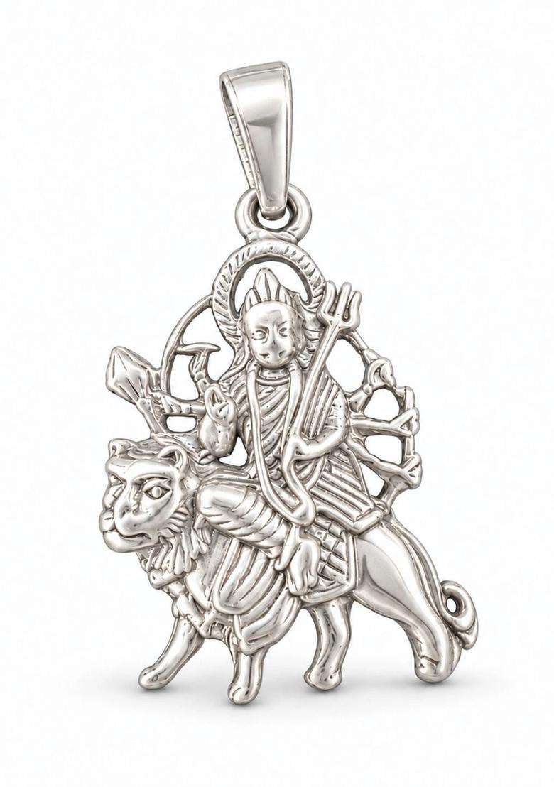 Silver Divine Durga Pendant for Men & Women | Traditional Temple Jewellery for Wedding & Festive Wear | Festive Gift - Indya