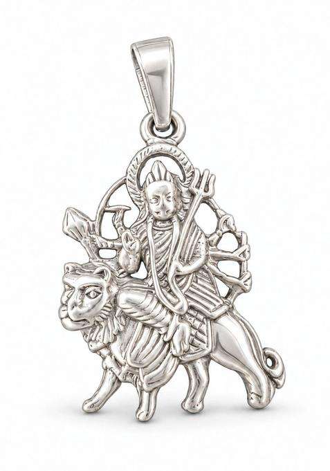 Silver Divine Durga Pendant for Men & Women | Traditional Temple Jewellery for Wedding & Festive Wear | Festive Gift