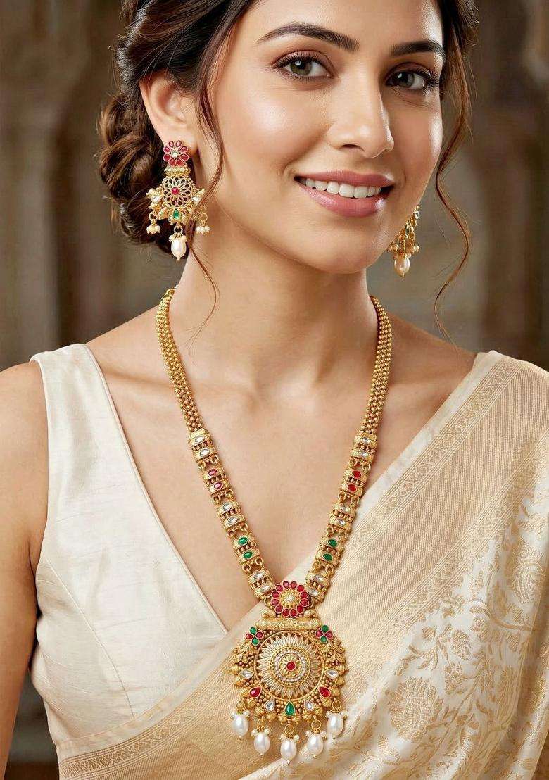 Gold-Plated Temple Necklace and Earrings for Women | Traditional Temple Jewellery for Wedding & Festive Wear | Gift for Her - Indya