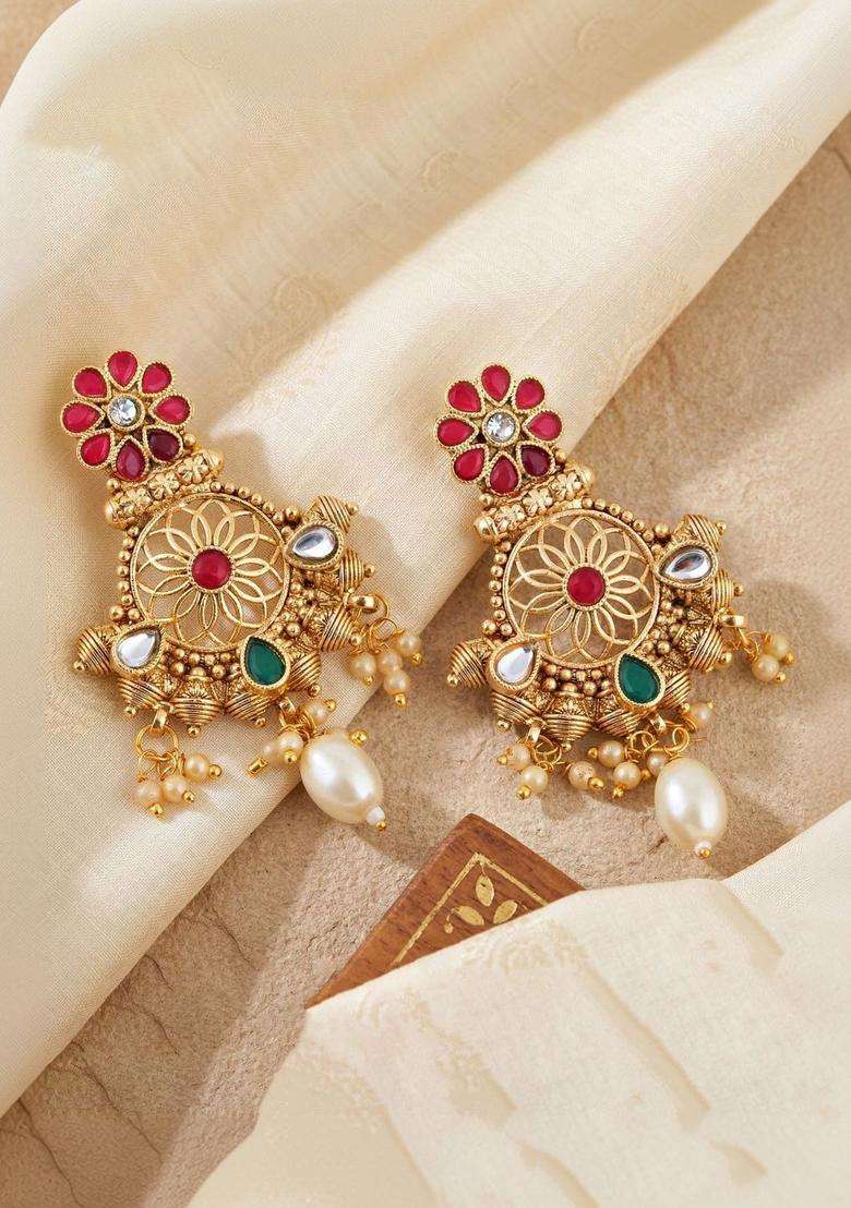 Gold-Plated Temple Necklace and Earrings for Women | Traditional Temple Jewellery for Wedding & Festive Wear | Gift for Her - Indya