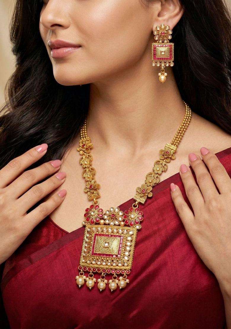 Gold-Plated Temple Necklace and Earrings for Women | Traditional Temple Jewellery for Wedding & Festive Wear | Gift for Her - Indya