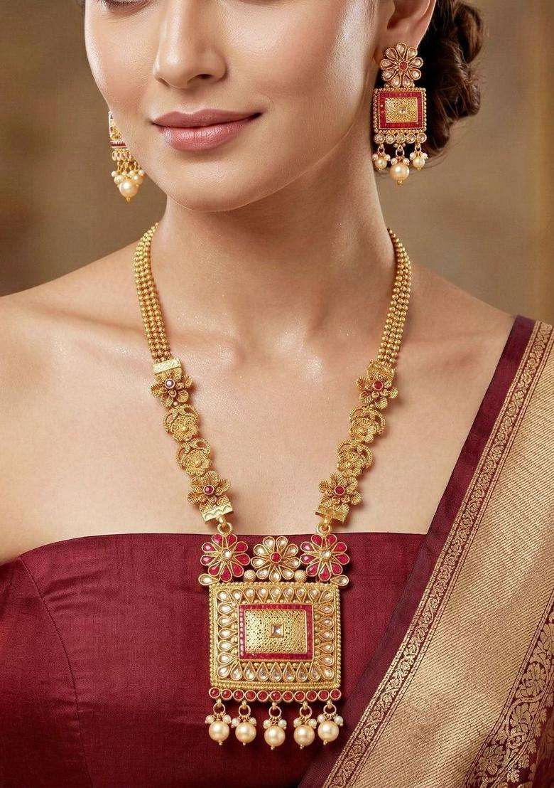 Gold-Plated Temple Necklace and Earrings for Women | Traditional Temple Jewellery for Wedding & Festive Wear | Gift for Her - Indya