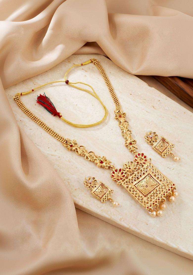 Gold-Plated Temple Necklace and Earrings for Women | Traditional Temple Jewellery for Wedding & Festive Wear | Gift for Her - Indya