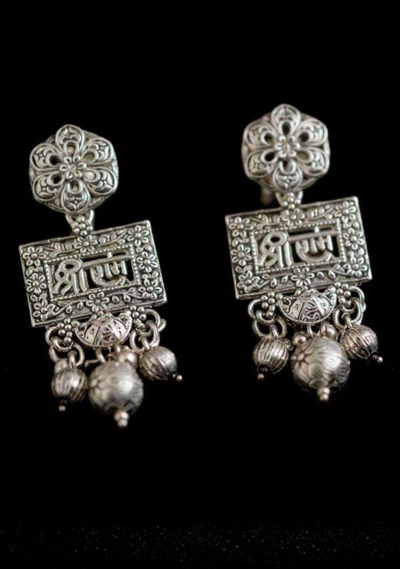 Silver-Plated Sliver-Plated Shree Ram Temple Oxidised Necklace & Earrings and Set for Women | Traditional Temple Jewellery for Wedding & Festive Wear | Gift for Her - Indya