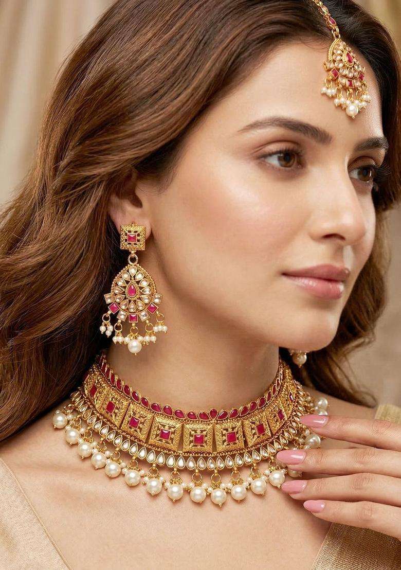 Gold-Plated Temple Necklace and Earrings for Women | Traditional Temple Jewellery for Wedding & Festive Wear | Gift for Her - Indya