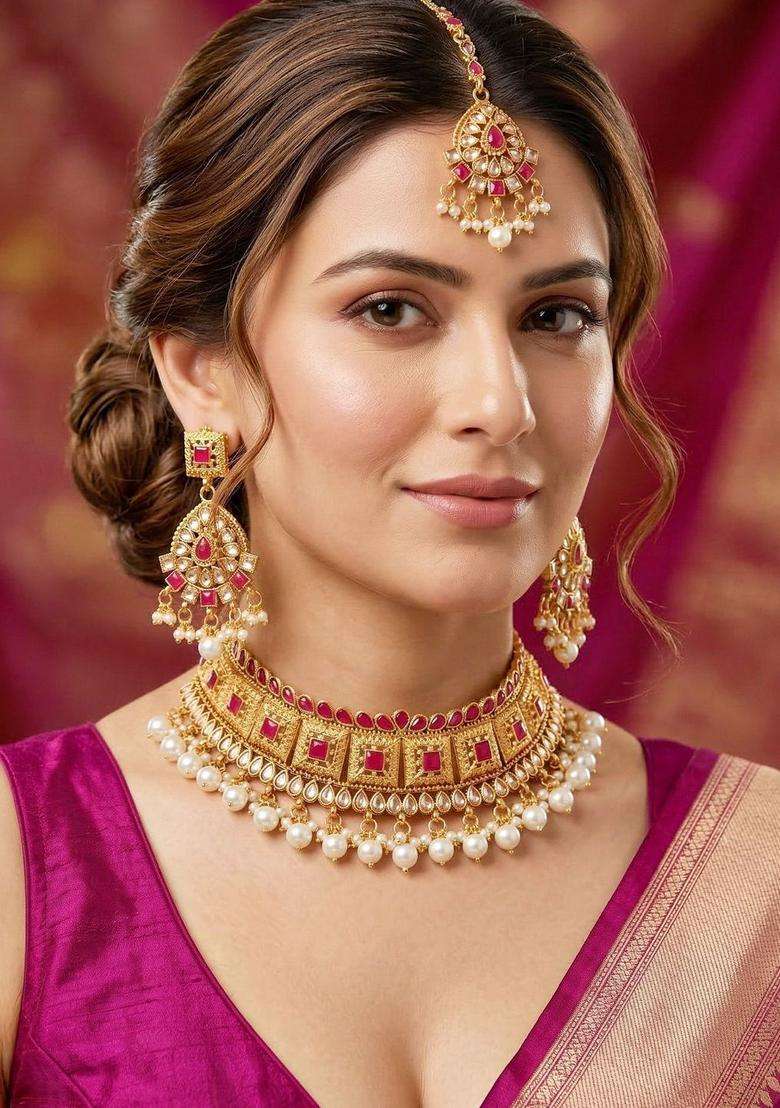 Gold-Plated Temple Necklace and Earrings for Women | Traditional Temple Jewellery for Wedding & Festive Wear | Gift for Her - Indya