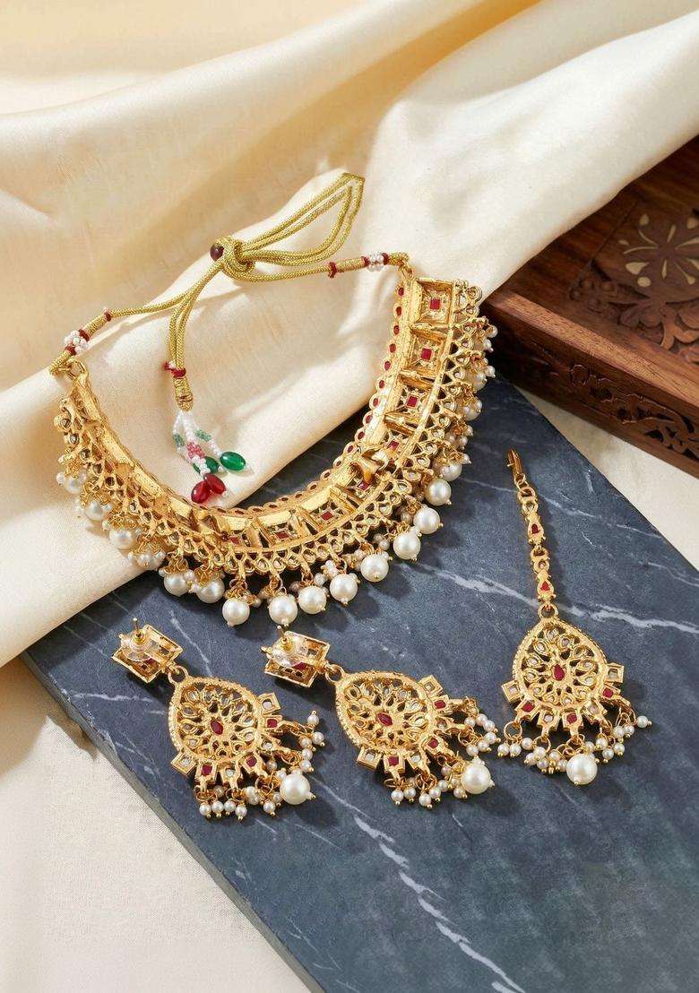Gold-Plated Temple Necklace and Earrings for Women | Traditional Temple Jewellery for Wedding & Festive Wear | Gift for Her - Indya