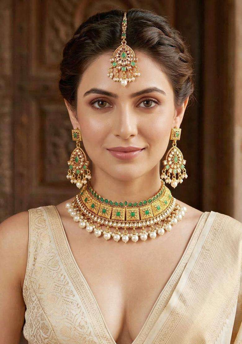 Gold-Plated Temple Necklace and Earrings for Women | Traditional Temple Jewellery for Wedding & Festive Wear | Gift for Her - Indya