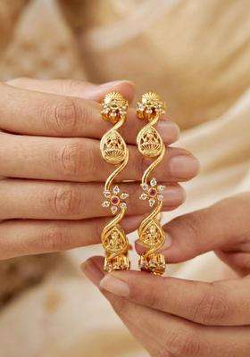 Set of 2 Gold-Plated Temple American Diamond Bangle for Women | Traditional Temple Jewellery for Wedding & Festive Wear | Gift for Her