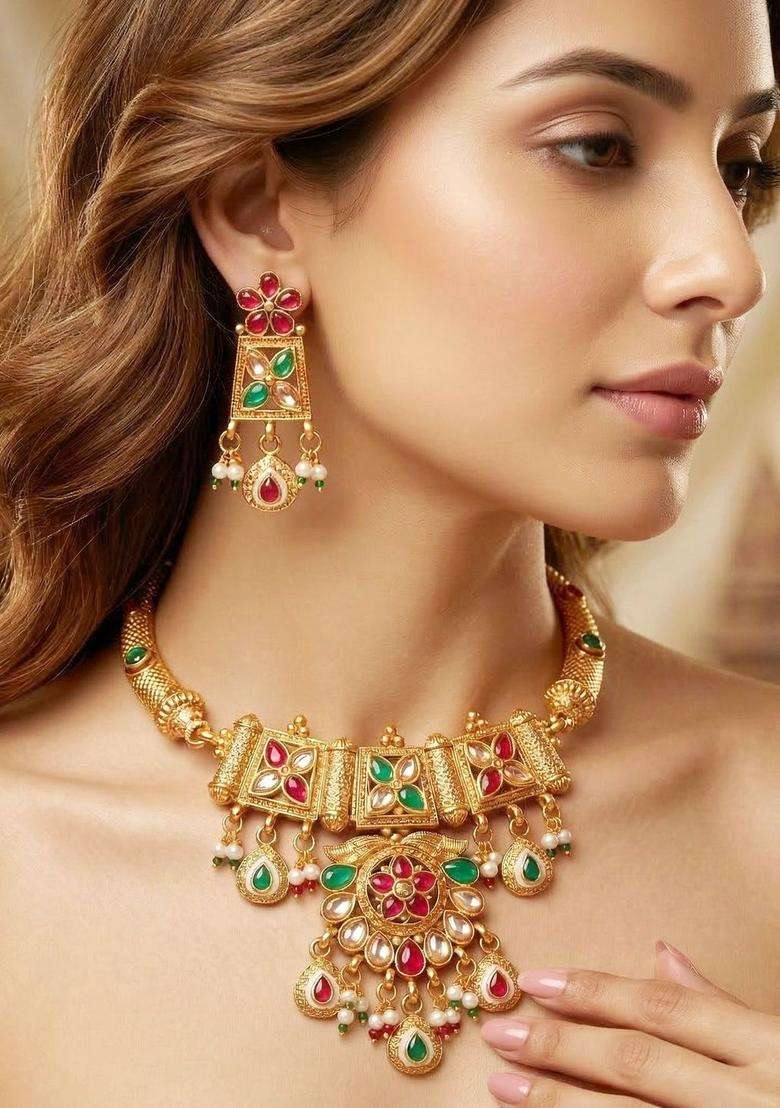 Gold-Plated Temple Necklace and Earrings for Women | Traditional Temple Jewellery for Wedding & Festive Wear | Gift for Her - Indya