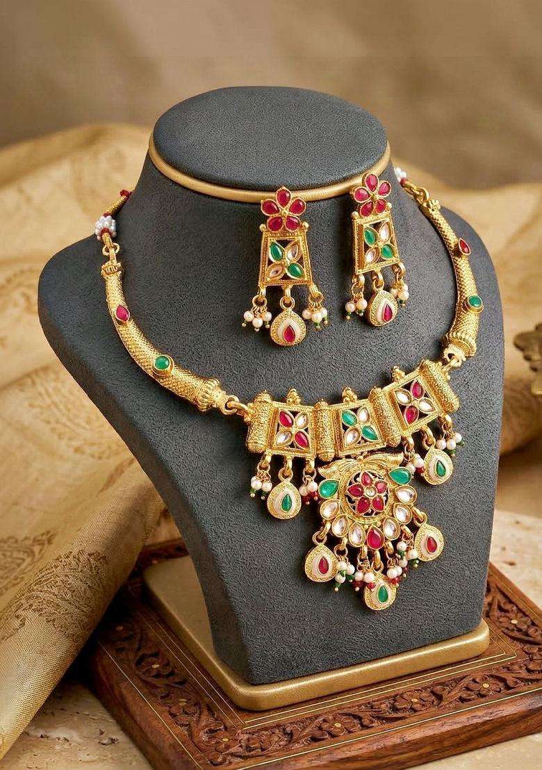 Gold-Plated Temple Necklace and Earrings for Women | Traditional Temple Jewellery for Wedding & Festive Wear | Gift for Her - Indya