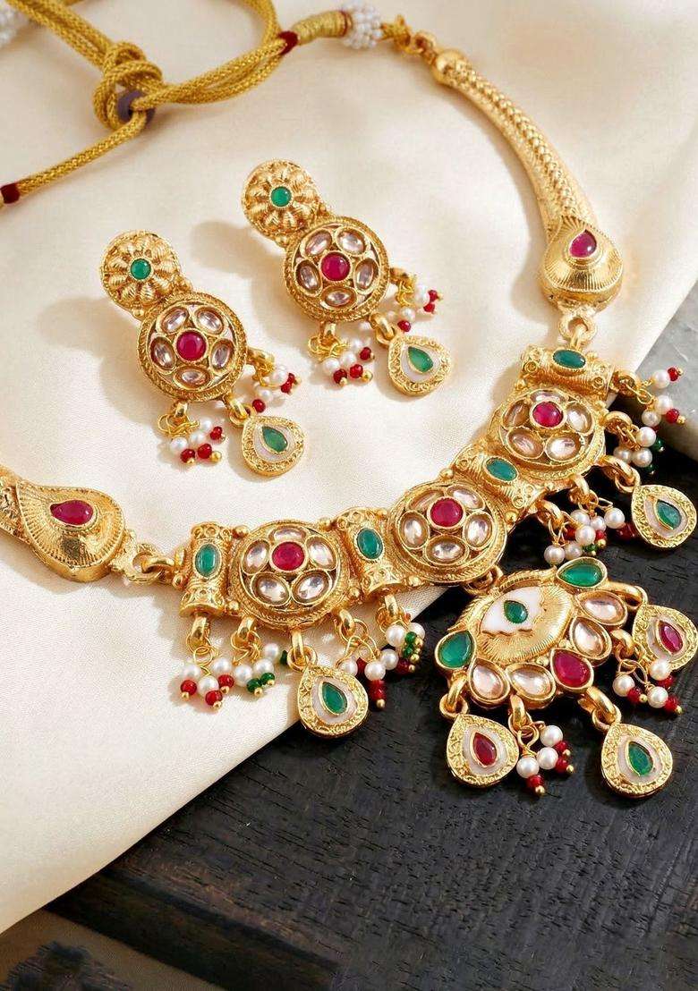 Gold-Plated Temple Necklace and Earrings for Women | Traditional Temple Jewellery for Wedding & Festive Wear | Gift for Her - Indya