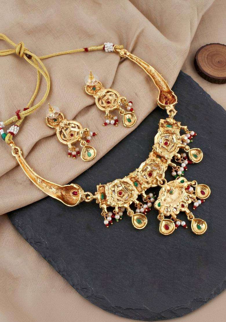 Gold-Plated Temple Necklace and Earrings for Women | Traditional Temple Jewellery for Wedding & Festive Wear | Gift for Her - Indya
