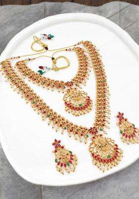 Gold-Plated Stones Studded Choker Double Layer Necklace and Earrings for Women | Traditional Temple Jewellery for Wedding & Festive Wear | Gift for Her