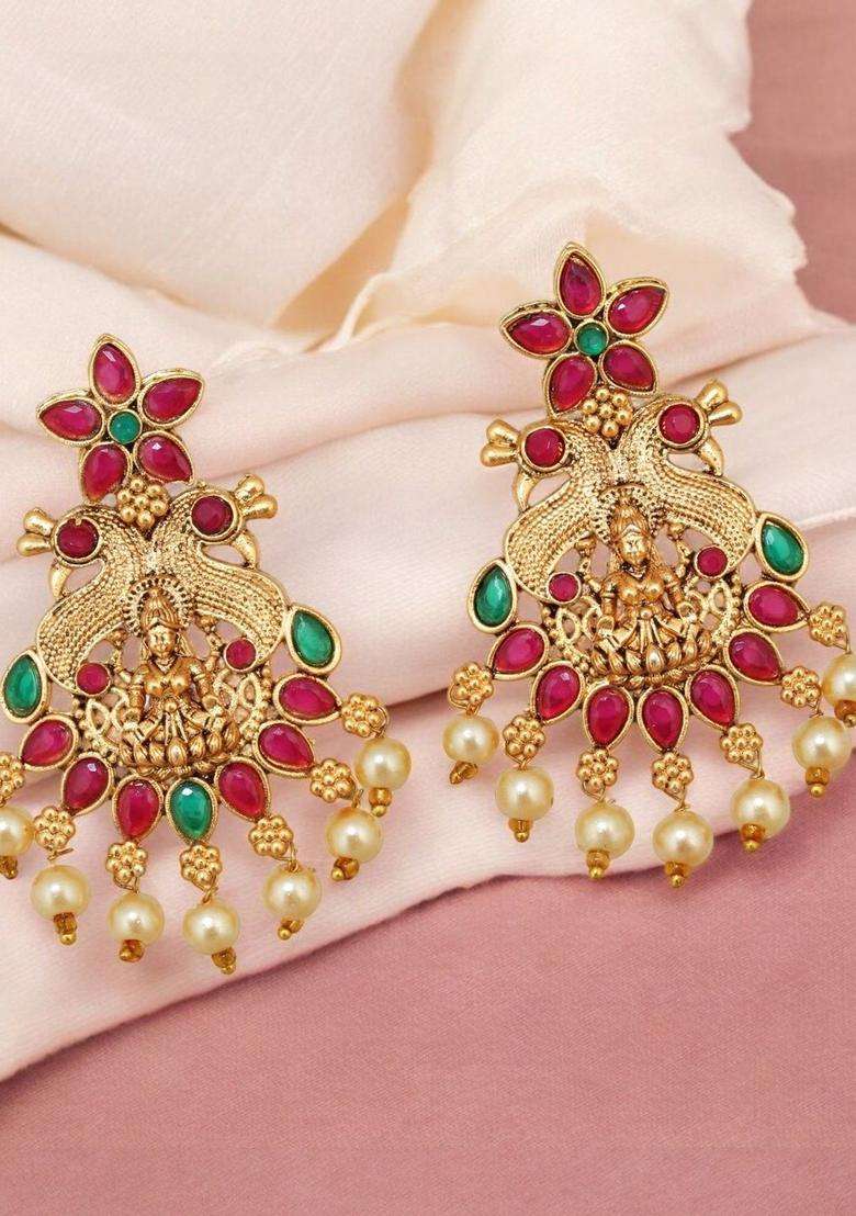 Gold-Plated Stones Studded Choker Double Layer Necklace and Earrings for Women | Traditional Temple Jewellery for Wedding & Festive Wear | Gift for Her - Indya