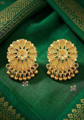 Gold-Plated Floral Studs Earrings for Women | Traditional Temple Jewellery for Wedding & Festive Wear | Gift for Her