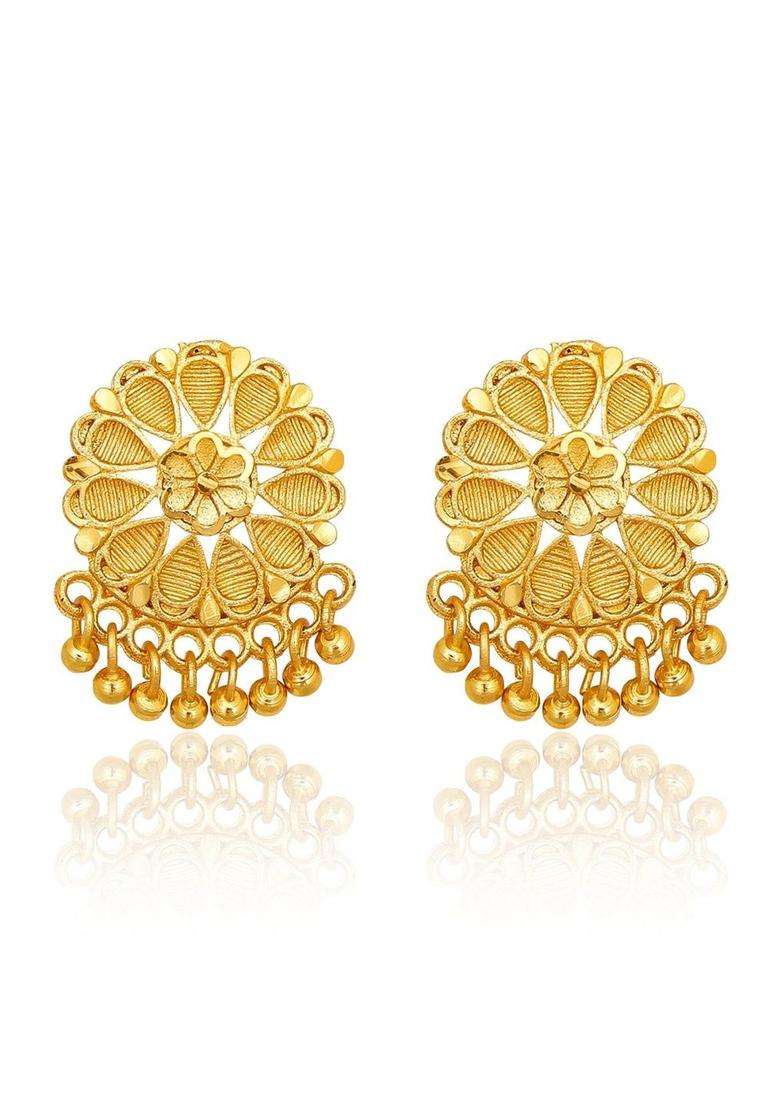 Gold-Plated Floral Studs Earrings for Women | Traditional Temple Jewellery for Wedding & Festive Wear | Gift for Her - Indya