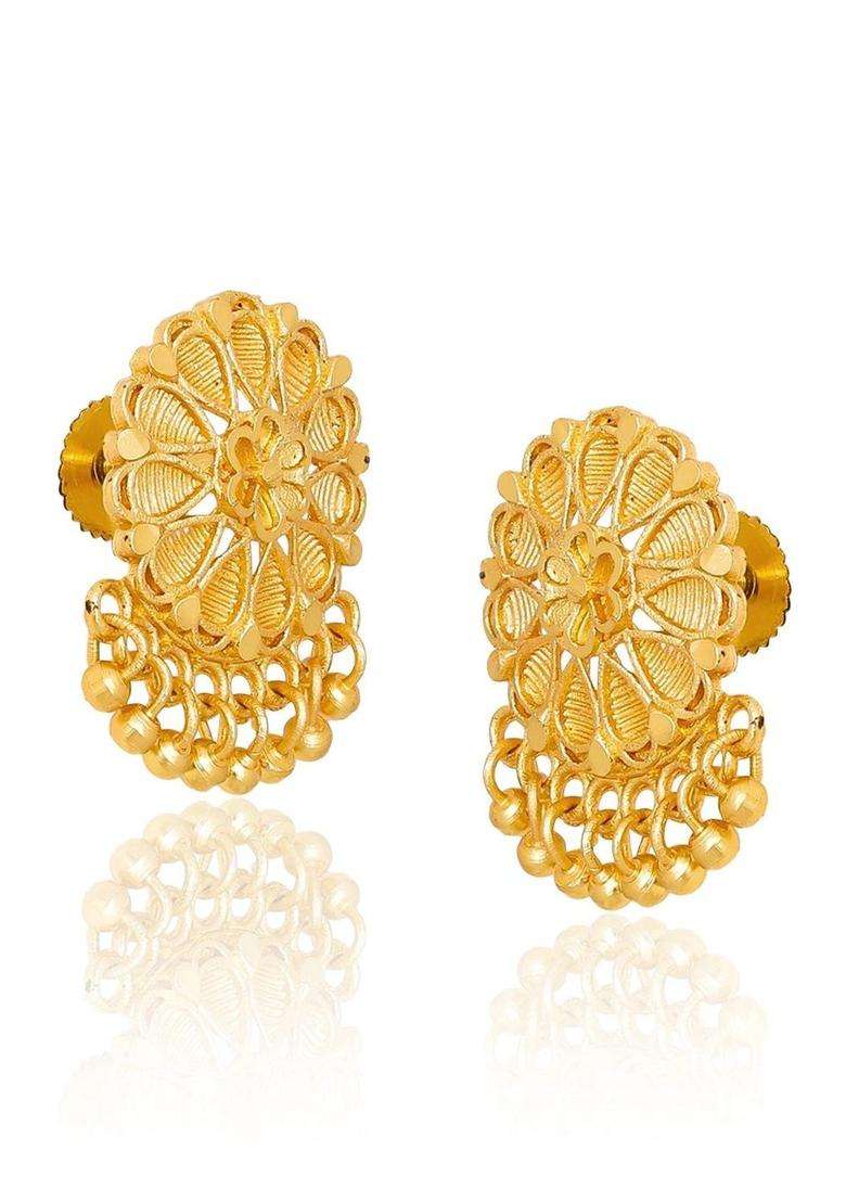 Gold-Plated Floral Studs Earrings for Women | Traditional Temple Jewellery for Wedding & Festive Wear | Gift for Her - Indya