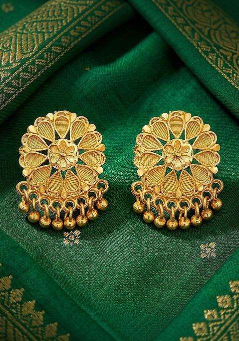 Gold-Plated Floral Studs Earrings for Women | Traditional Temple Jewellery for Wedding & Festive Wear | Gift for Her