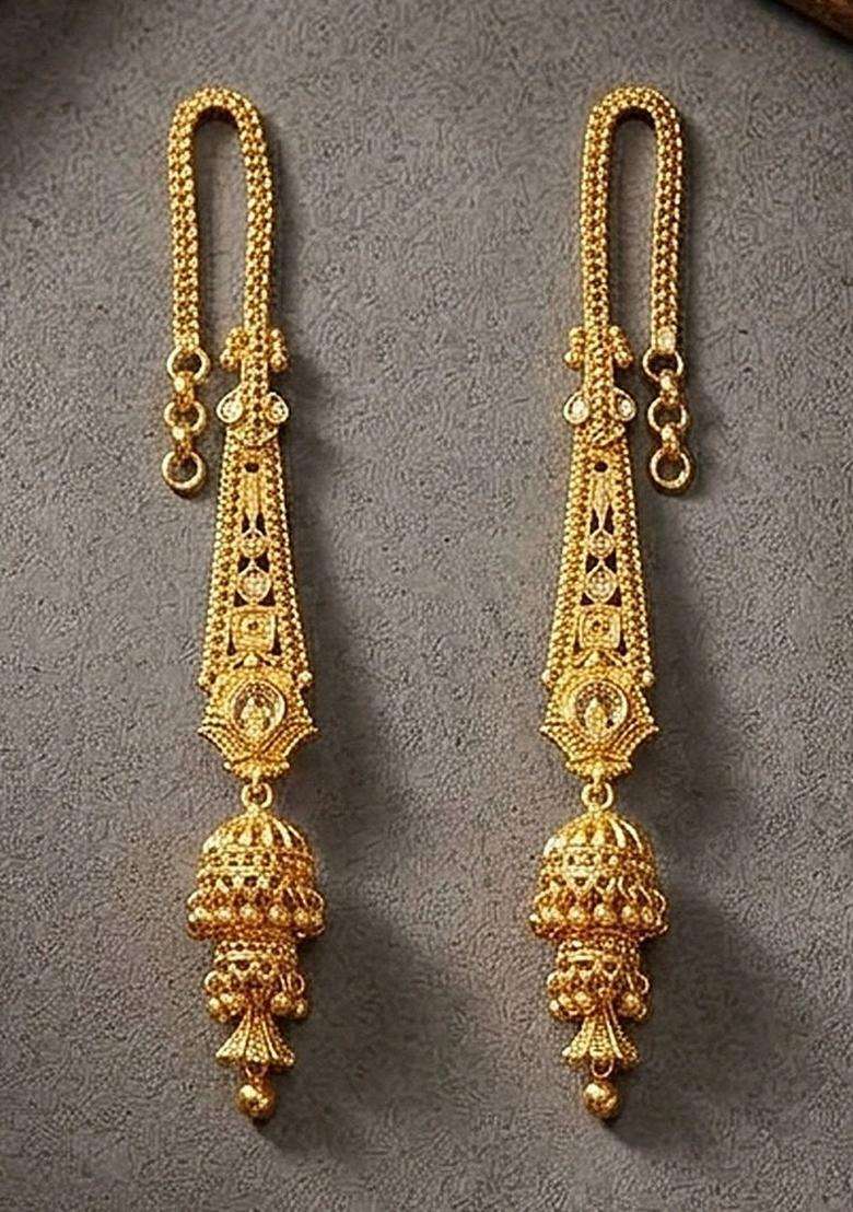 Gold-Plated Geometric Jhumkas Earrings for Women | Traditional Temple Jewellery for Wedding & Festive Wear | Gift for Her - Indya