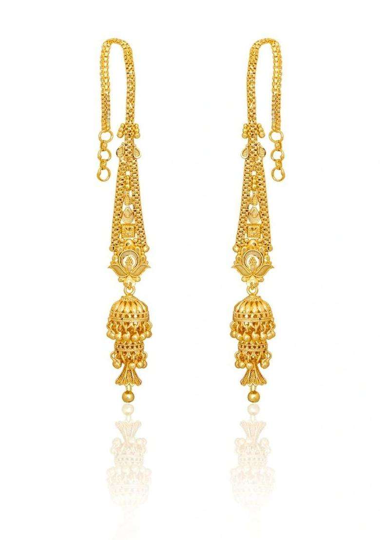Gold-Plated Geometric Jhumkas Earrings for Women | Traditional Temple Jewellery for Wedding & Festive Wear | Gift for Her - Indya