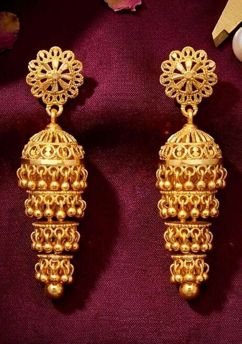 Gold-Plated Circular Jhumkas Earrings for Women | Traditional Temple Jewellery for Wedding & Festive Wear | Gift for Her - Indya