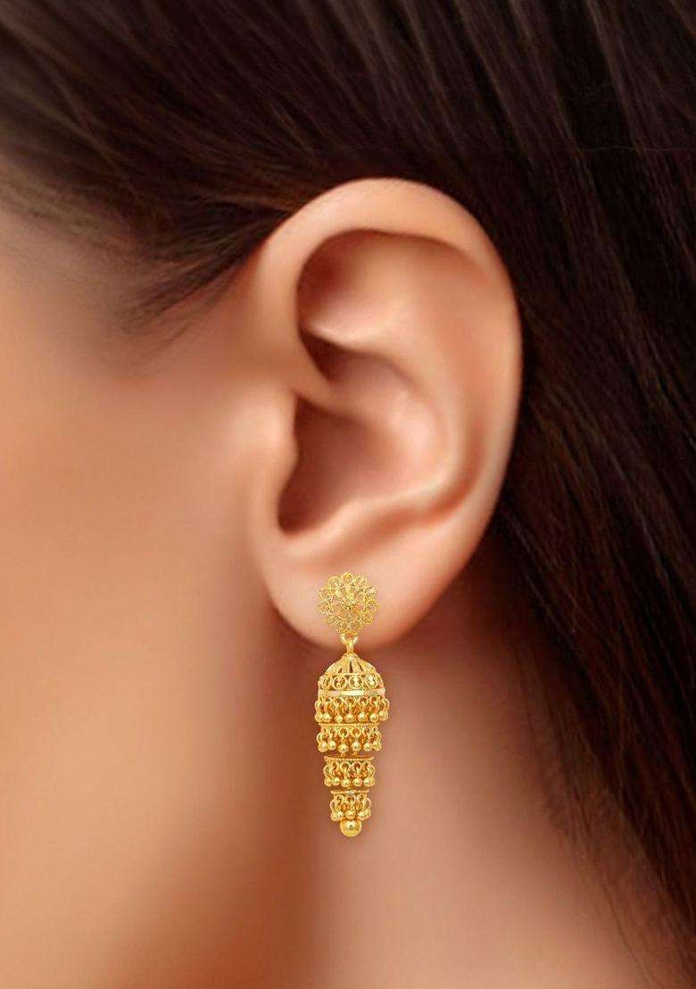 Gold-Plated Circular Jhumkas Earrings for Women | Traditional Temple Jewellery for Wedding & Festive Wear | Gift for Her - Indya