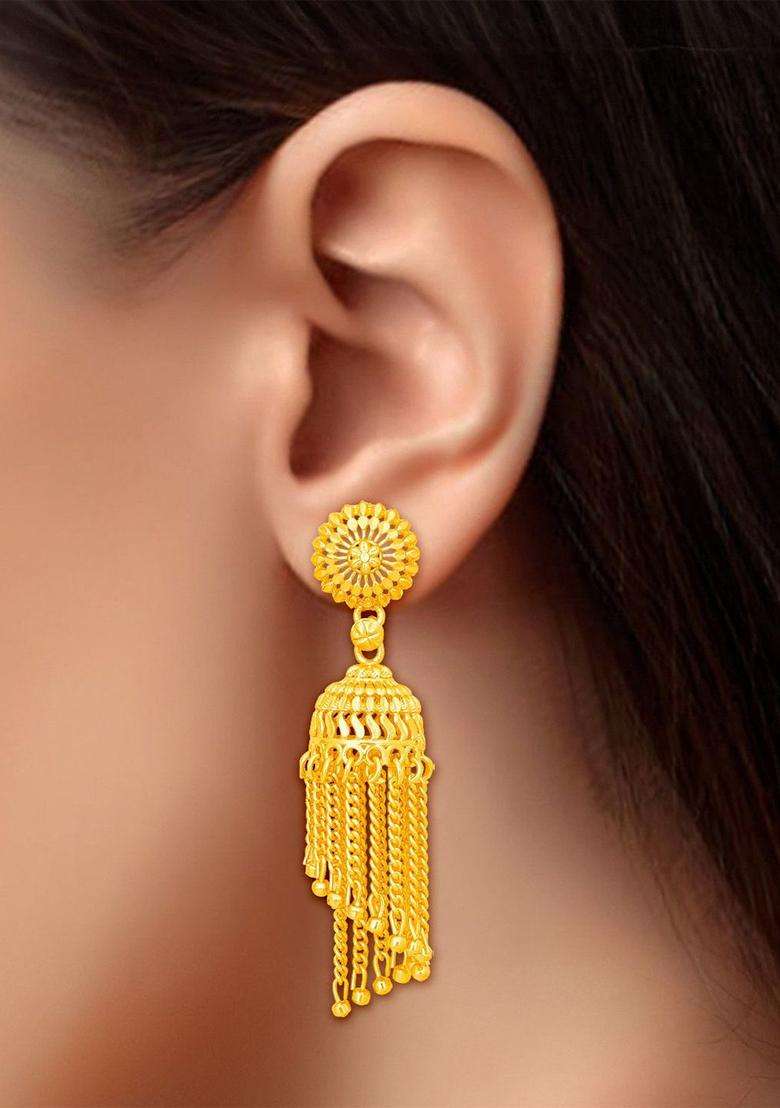 Gold-Plated Dome Shaped Jhumkas for Women | Traditional Temple Jewellery for Wedding & Festive Wear | Gift for Her - Indya