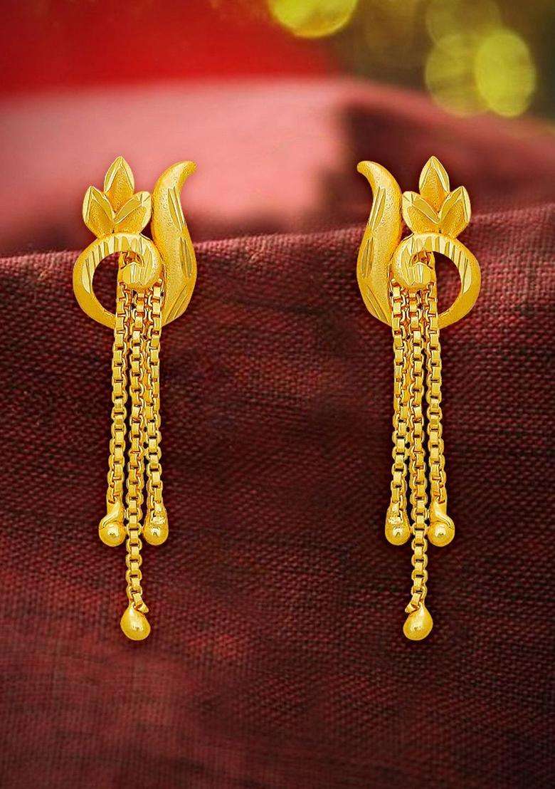 Gold-Plated Contemporary Drop Earrings for Women | Traditional Temple Jewellery for Wedding & Festive Wear | Gift for Her - Indya