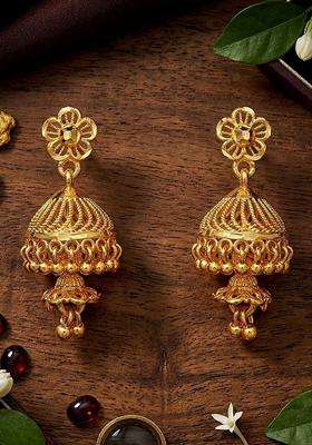Gold-Plated Floral Jhumkas Earrings for Women | Traditional Temple Jewellery for Wedding & Festive Wear | Gift for Her