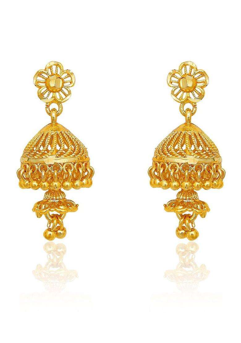 Gold-Plated Floral Jhumkas Earrings for Women | Traditional Temple Jewellery for Wedding & Festive Wear | Gift for Her - Indya