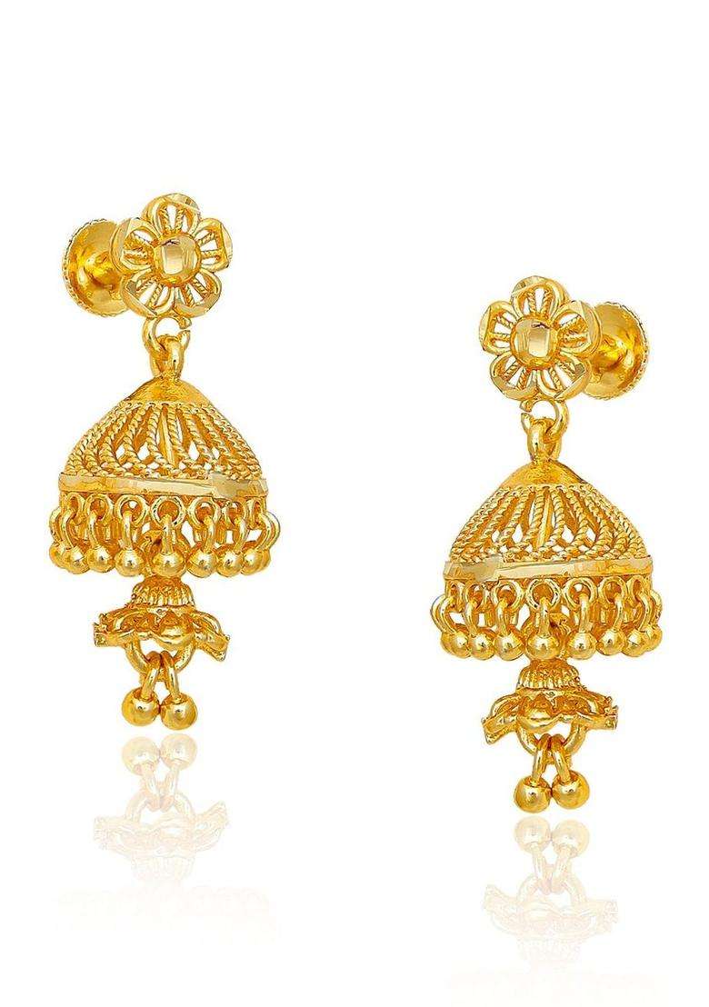 Gold-Plated Floral Jhumkas Earrings for Women | Traditional Temple Jewellery for Wedding & Festive Wear | Gift for Her - Indya