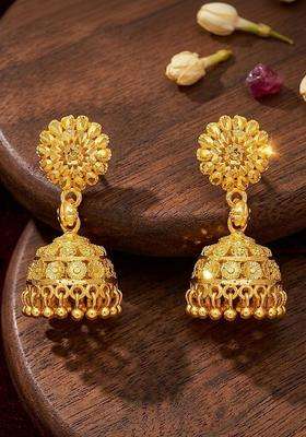 Gold-Plated Floral Jhumkas Earrings for Women | Traditional Temple Jewellery for Wedding & Festive Wear | Gift for Her