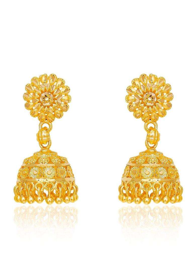 Gold-Plated Floral Jhumkas Earrings for Women | Traditional Temple Jewellery for Wedding & Festive Wear | Gift for Her - Indya
