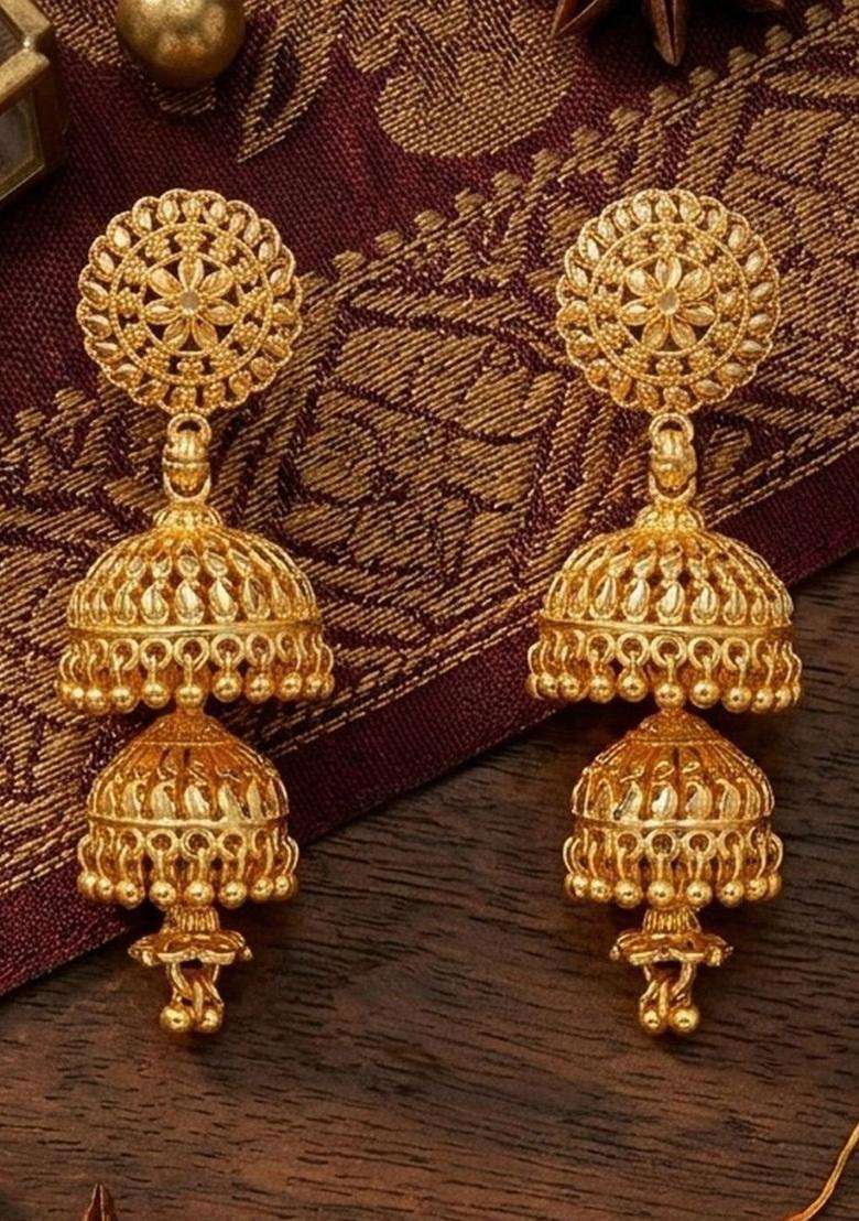 Gold-Plated Circular Jhumkas Earrings for Women | Traditional Temple Jewellery for Wedding & Festive Wear | Gift for Her - Indya